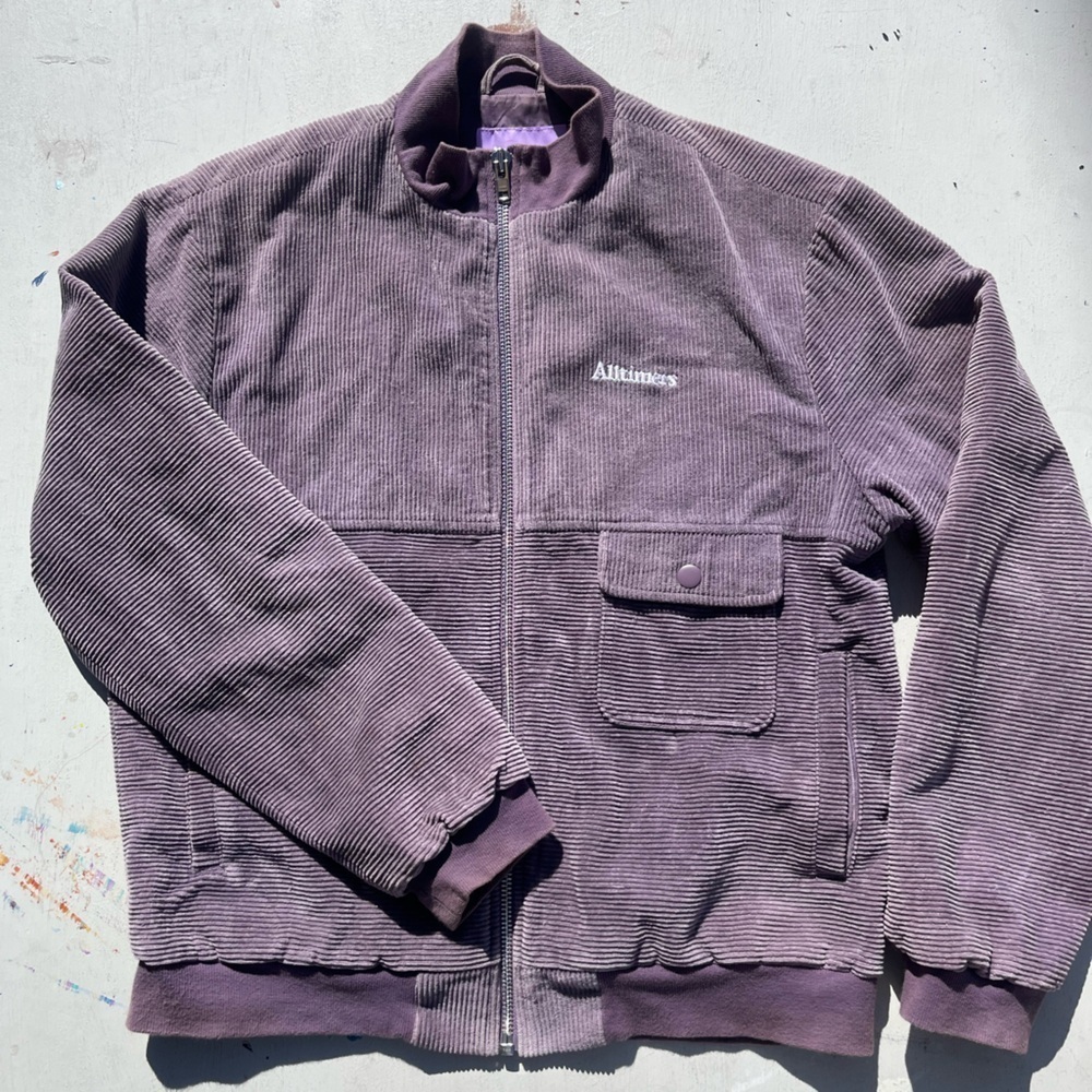 Men's Alltimers Jacket Purple Jeremih M‎ Cord Retro Full Zip Bomber Street Logo
